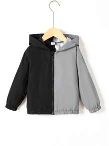 SHEIN Young Boy Reflective Two Tone Hooded Jacket - Black and White - View 5