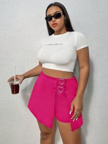 SHEIN MOD 大碼心环相连前圍裹半身裙 - 玫紅色 - 查看 5