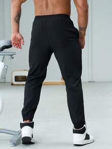 SHEIN Fitness Men Letter Graphic Drawstring Waist Sports Pants - Black - View 2