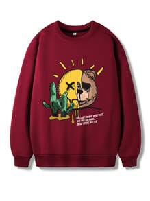 Manfinity Hypemode Hombres Sudadera con estampado de slogan y dibujos animados - Burdeos - Ver 3