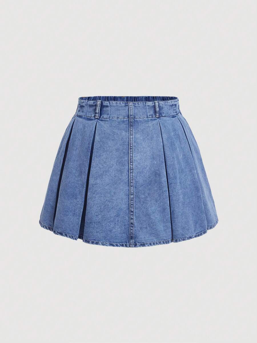 SHEIN MOD Plus High Waist Pleated Denim Skirt