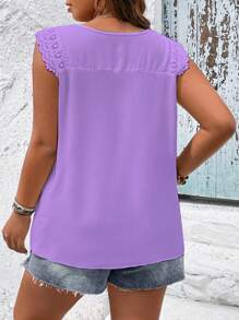 SHEIN LUNE Hơn Lỗ gắn thêu Cắt vỏ sò Áo sơ mi - Màu tím - Xem 2
