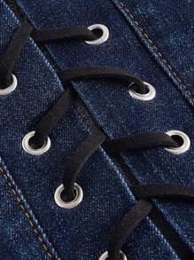 SHEIN MOD 前蝴蝶結頭巾下擺牛仔上衣 - 深色水洗藍 - 查看 3