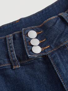 SHEIN MOD Butterfly Print Flare Leg Jeans - Dark Wash - View 3