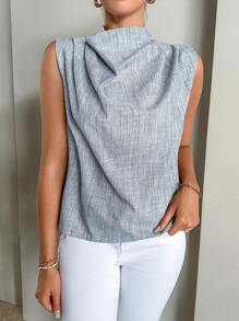 SHEIN Privé 素色無袖襯衫 - 灰色 - 查看 3