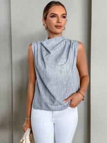 SHEIN Privé 素色無袖襯衫 - 灰色 - 查看 4