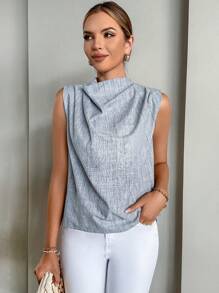 SHEIN Privé 素色無袖襯衫 - 灰色 - 查看 6