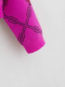 SHEIN 女大童1入組蝴蝶結&菱形印花套頭毛衣 - 玫紅色 - 查看 3