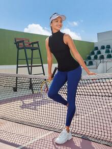 Lifespree High Neck Solid Sports Tank Top - Black - View 8