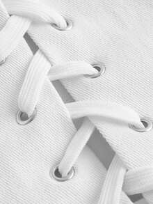 SHEIN MOD 大碼前繫帶褶邊抹胸牛仔上衣 - 白色 - 查看 3