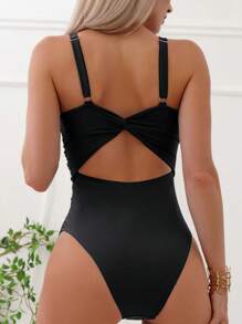 Swim Basics Chất rắn Xù Xoắn Không lưng Đồ bơi một mảnh - màu đen - Xem 2