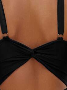 Swim Basics Chất rắn Xù Xoắn Không lưng Đồ bơi một mảnh - màu đen - Xem 4