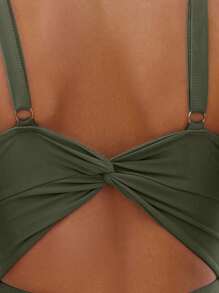 Swim Basics Summer Beach Solid Ruched Twist Backless One Piece Swimsuit