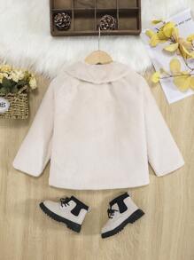 SHEIN Áo khoác bông có nút chi tiết dành cho búp bê trẻ dành cho cô gái trẻ - Màu be - Xem 2