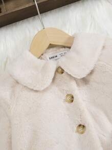 SHEIN Áo khoác bông có nút chi tiết dành cho búp bê trẻ dành cho cô gái trẻ - Màu be - Xem 3