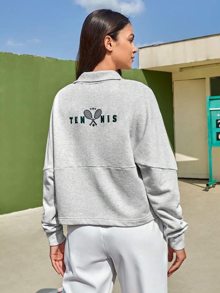 Letter Graphic Half Zip Drop Shoulder Sports Sweatshirt