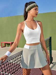 CourtClass Solid Cut Out Backless Sports Bra,Women Tennis Outfit - White - View 4