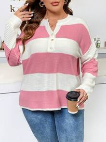 SHEIN LUNE Hơn Hai âm Nút Nửa Thả vai Áo len - Nhiều màu - Xem 6