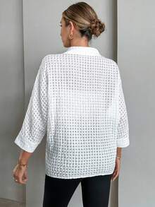 SHEIN Essnce Solid Button Front Drop Shoulder Shirt - White - View 2