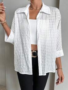 SHEIN Essnce Solid Button Front Drop Shoulder Shirt - White - View 4