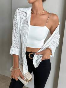 SHEIN Essnce Solid Button Front Drop Shoulder Shirt - White - View 5