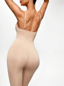 SHAPORA Women's Apricot Backless Cropped Slimming Shapewear Bodysuit Medium Stretch Casual Comfy One Piece - Apricot - View 5