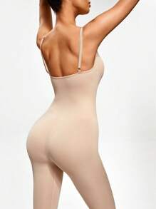 SHAPORA Women's Apricot Backless Cropped Slimming Shapewear Bodysuit Medium Stretch Casual Comfy One Piece - Apricot - View 7