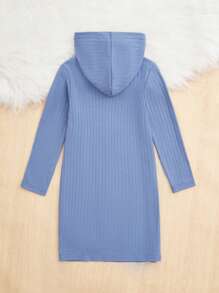 SHEIN 女小童字母補丁細節連帽連衣裙 - 霧霾藍 - 查看 2