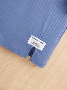 SHEIN 女小童字母補丁細節連帽連衣裙 - 霧霾藍 - 查看 3