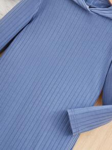 SHEIN 女小童字母補丁細節連帽連衣裙 - 霧霾藍 - 查看 5