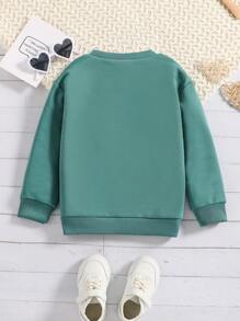 SHEIN 女小童愛心圖案運動衫 - 綠色 - 查看 2