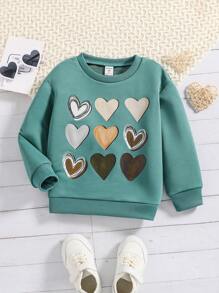SHEIN 女小童愛心圖案運動衫 - 綠色 - 查看 3