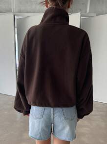 DAZY Zip Up Drawstring Hem Drop Shoulder Sweatshirt,Long Sleeve Tops,Fall Clothes Jacket Y2k - Chocolate Brown - View 3
