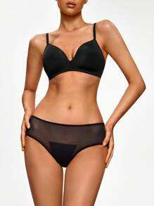 SHAPORA Contrast Mesh Shapewear Panty - Black - View 6