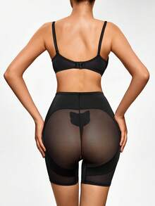 SHAPORA Shorts de fajas de talle alto de malla en contraste - Negro - Ver 4