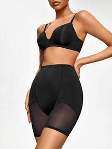 SHAPORA Shorts de fajas de talle alto de malla en contraste - Negro - Ver 5