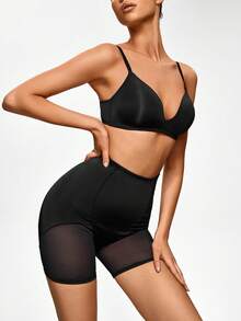 SHAPORA Shorts de fajas de talle alto de malla en contraste - Negro - Ver 7