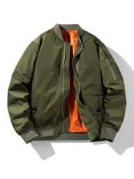 Chaqueta casual retro de unicolor y cuello de béisbol delgado para hombres, primavera/otoño