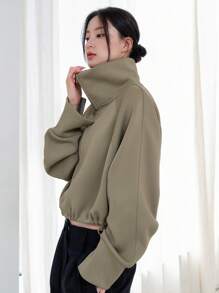 DAZY Sudadera con cremallera de manga raglán bajo con cordón - Verde - Ver 2