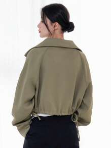 DAZY Sudadera con cremallera de manga raglán bajo con cordón - Verde - Ver 3