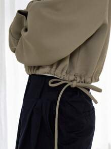 DAZY Sudadera con cremallera de manga raglán bajo con cordón - Verde - Ver 4