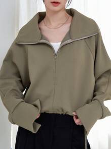 DAZY Sudadera con cremallera de manga raglán bajo con cordón - Verde - Ver 5