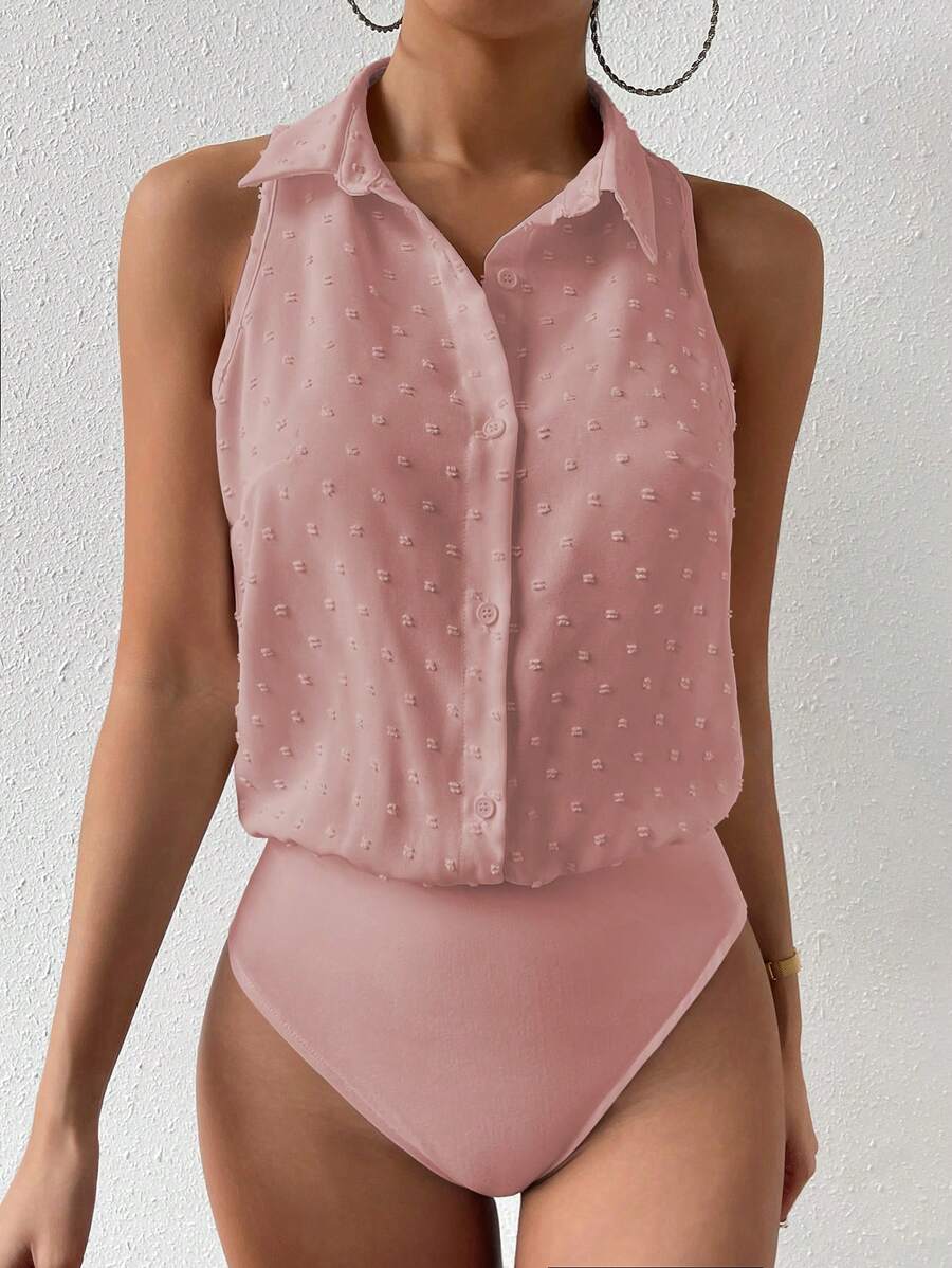 RosyDaze Women's Solid Color Minimalist Sleeveless Bodysuit, Everyday Wear - Dusty Pink - View 1