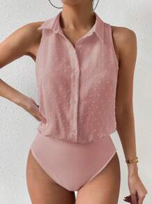 RosyDaze Women's Solid Color Minimalist Sleeveless Bodysuit, Everyday Wear - Dusty Pink - View 4