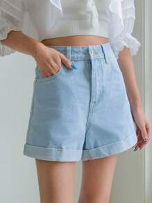 DAZY Zip Fly Roll Hem Denim Shorts Jorts - Light Wash - View 3