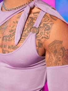 FeverCity 男士O形環細節鏤空短款T恤 - 紫丁香色 - 查看 3