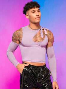 FeverCity 男士O形環細節鏤空短款T恤 - 紫丁香色 - 查看 4