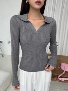 DAZY Business Casual Simple Solid Color Slim Fit Sweater,Fall Clothes - Grey - View 2