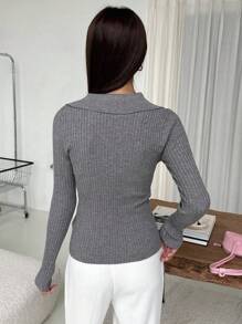 DAZY Business Casual Simple Solid Color Slim Fit Sweater,Fall Clothes - Grey - View 4