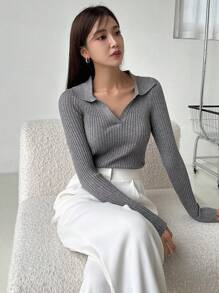 DAZY Business Casual Simple Solid Color Slim Fit Sweater,Fall Clothes - Grey - View 7